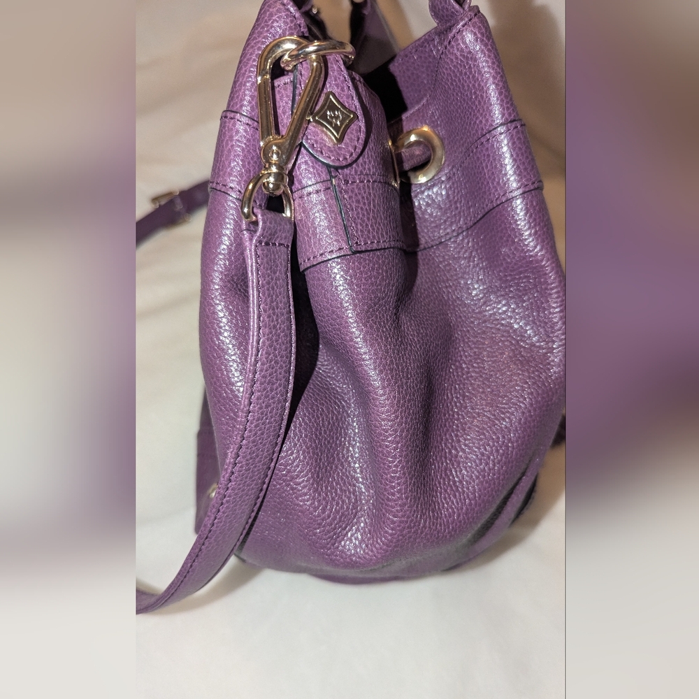 MCM Two-Way Leather Drawstring Bucket Bag Purple COA VGUC - Picture 9 of 14